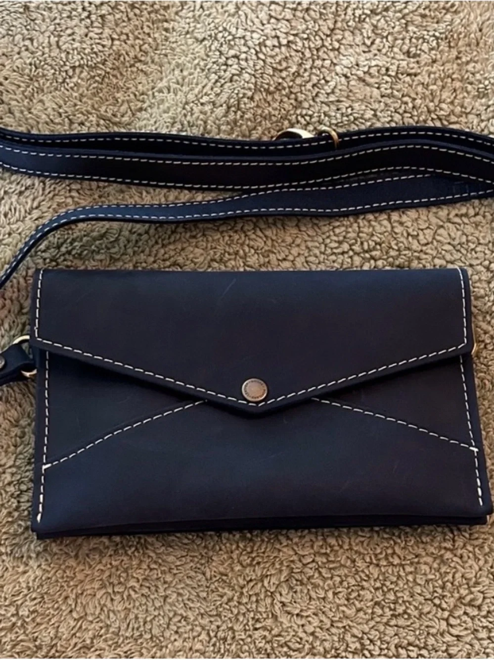Portland Leather Navy Envelope Crossbody Clutch - Picture 1 of 5